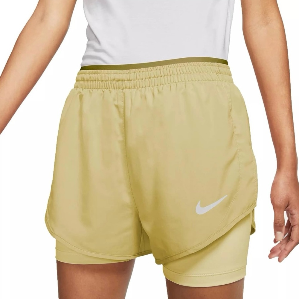 Nike Dri-Fit Running Shorts Double Layer Yellow Beige | Size M